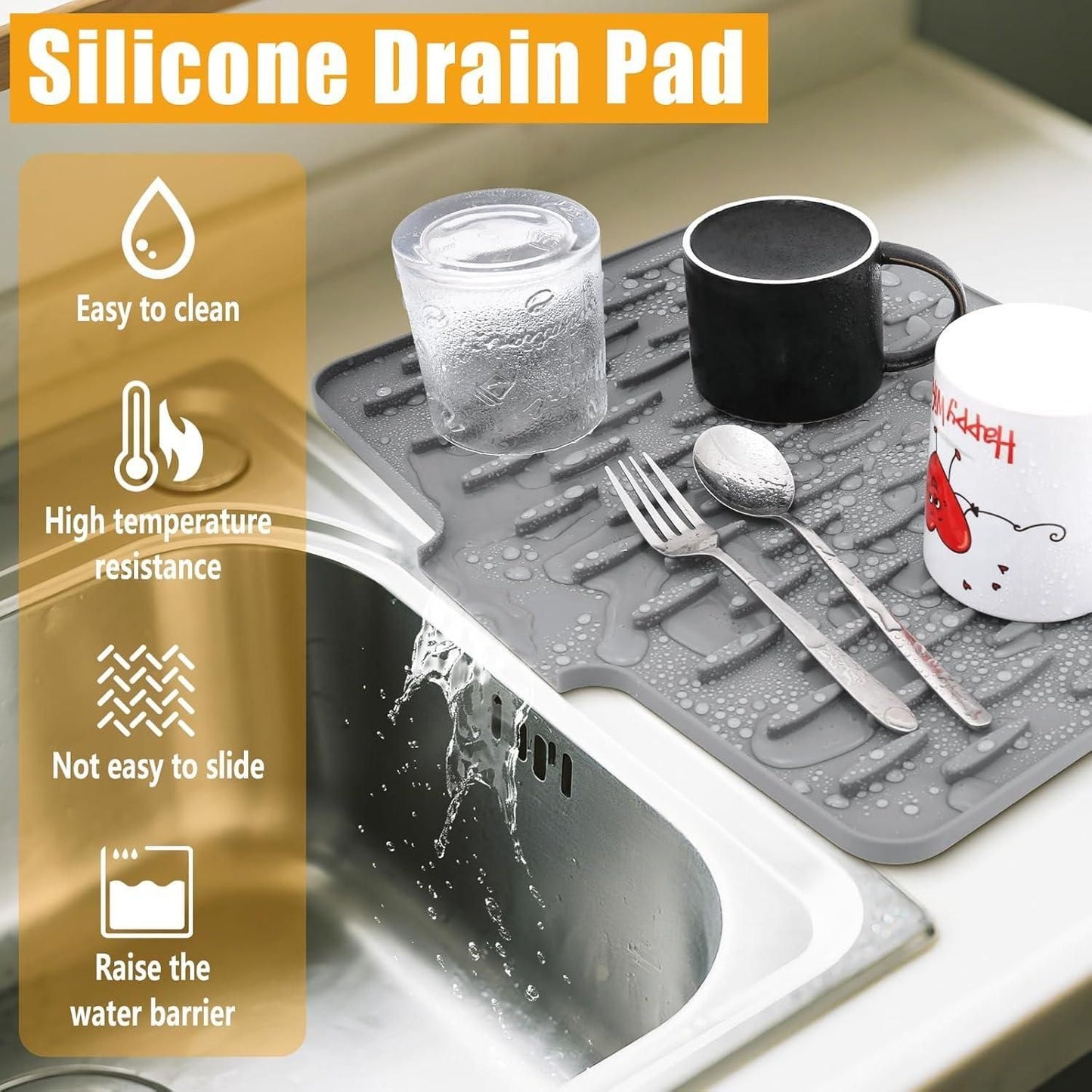 Auvetta™ Silicone Dish Drying Mat – Quick-Dry, Anti-Slip Kitchen Countertop Mat