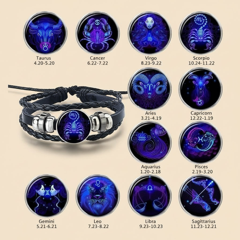 Auvetta Zodiac Constellation Leather Bracelet