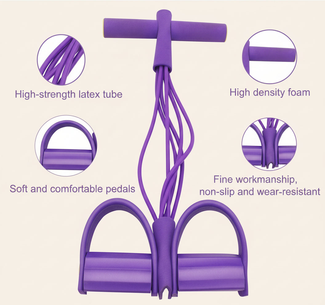 Purple resistance band with features highlighted on a white background