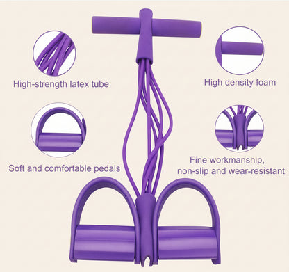 Purple resistance band with features highlighted on a white background